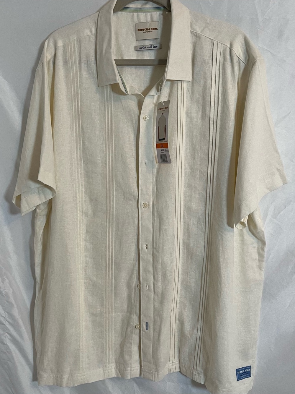 Scotch & Soda Linen Blend Pintuck Guayabera Shirt Cream Ivory Men's XXL NWT